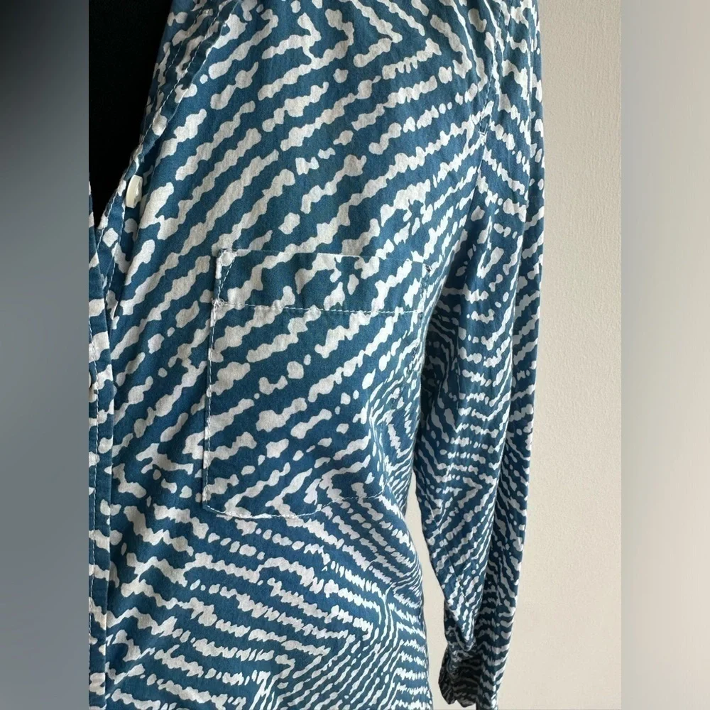 J.Crew Teal Patterned Half Button-up